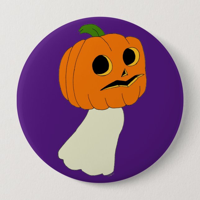 Pumpkin head ghost 10 cm round badge (Front)