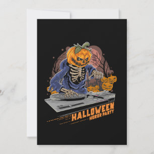 pumpkin head halloween dj in music party invitation