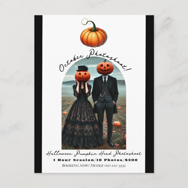 Pumpkin Head Halloween Fall Photoshoot Announcement Postcard (Front)
