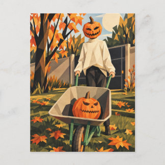 Pumpkin Head Halloween Geometric Art Postcard