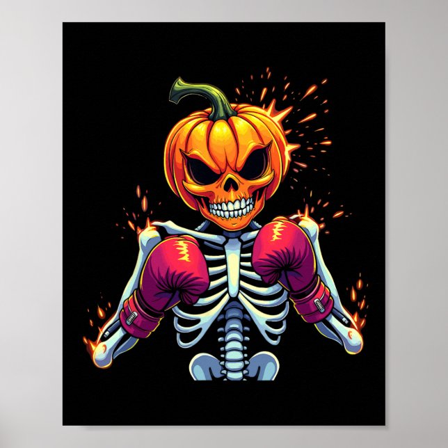 Pumpkin Head Skeleton Boxing Halloween Spooky Figh Poster (Front)