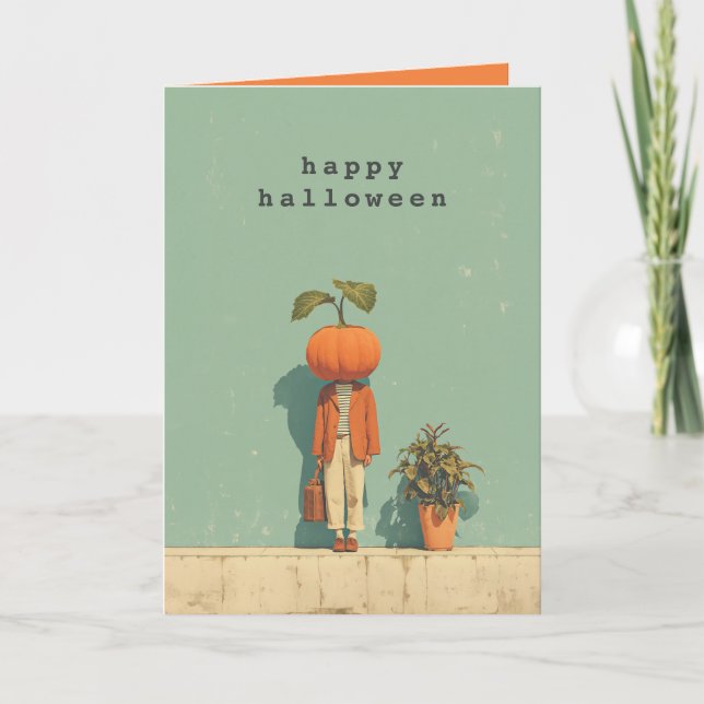 Pumpkin Head Surreal Portrait Card (Front)