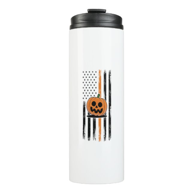Pumpkin Head US Flag Thermal Tumbler (Front)