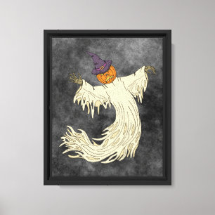 Pumpkin-Headed Ghost Halloween Art Canvas Print