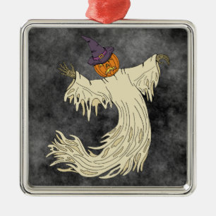 Pumpkin-Headed Ghost Halloween Art Metal Tree Decoration