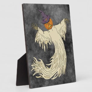 Pumpkin-Headed Ghost Halloween Art Plaque