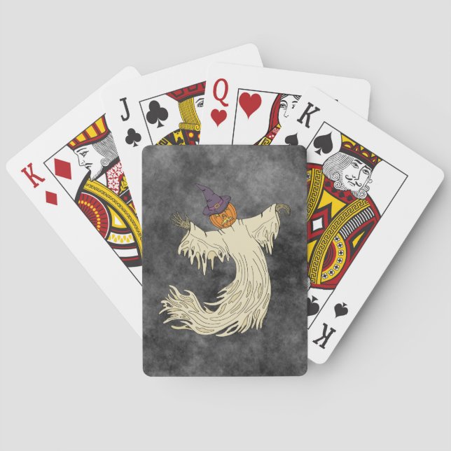 Pumpkin-Headed Ghost Halloween Art Playing Cards (Back)