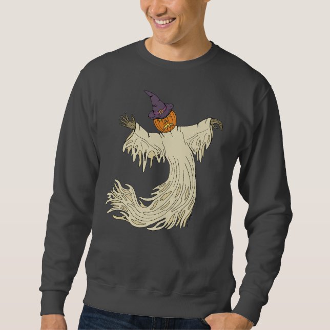 Pumpkin-Headed Ghost Halloween Art Sweatshirt (Front)
