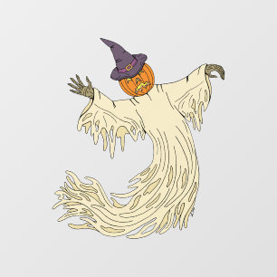 Pumpkin-Headed Ghost Halloween Art Window Cling