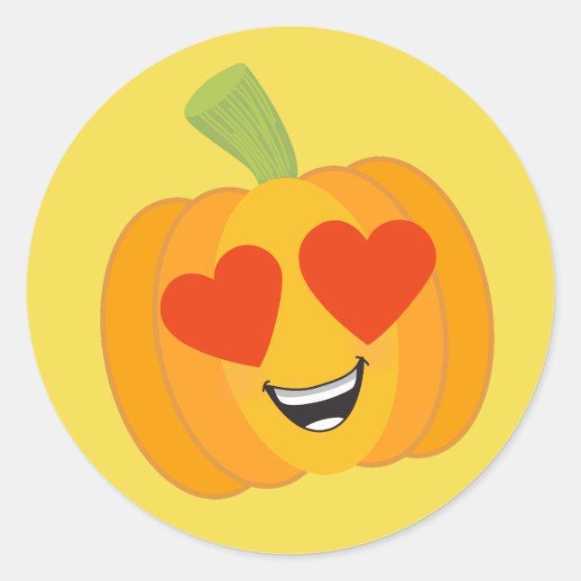 Pumpkin Heart Eyes Classic Round Sticker (Front)