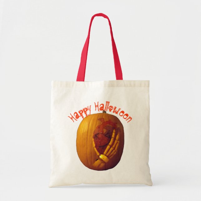 Pumpkin, Heart in Skeleton Hand Tote Bag (Front)