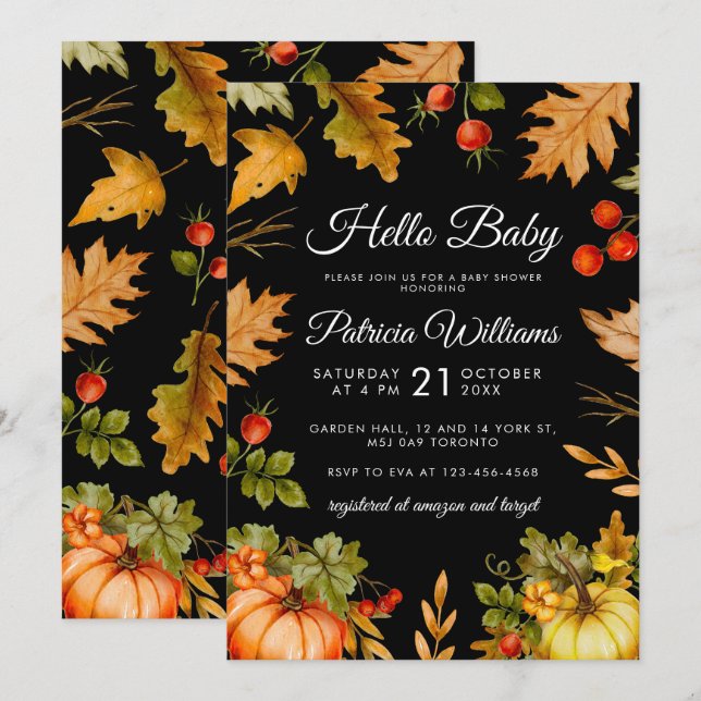 Pumpkin Hello Baby Foliage Autumn Baby Shower Invitation (Front/Back)