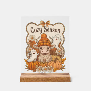 Pumpkin-highland Cow Ghost Halloween Acrylic Sign