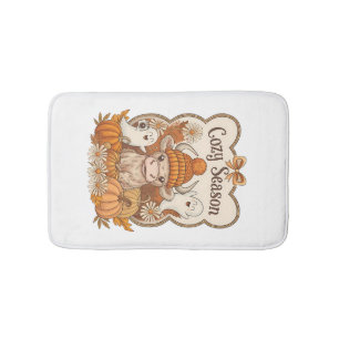 Pumpkin-highland Cow Ghost Halloween Bath Mat