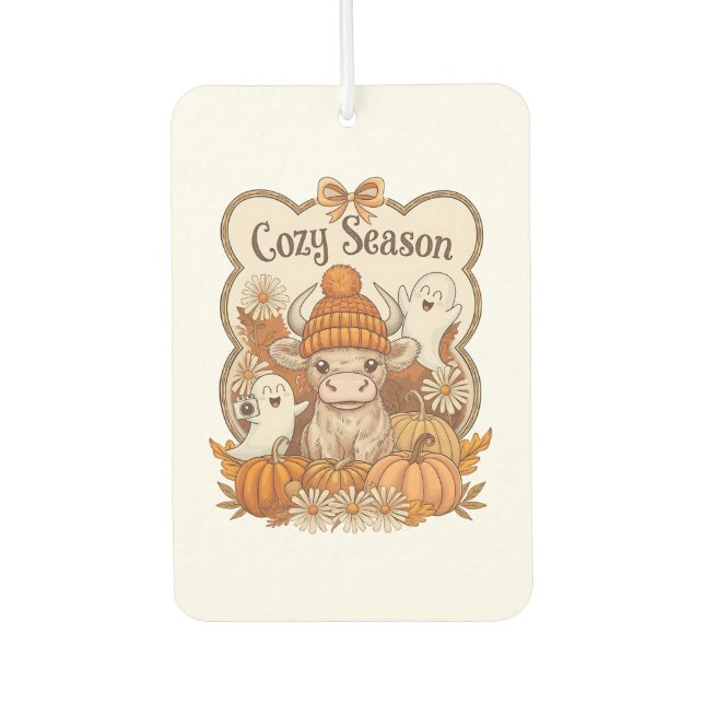 Pumpkin-highland Cow Ghost Halloween Car Air Freshener (Front)