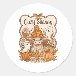Pumpkin-highland Cow Ghost Halloween Classic Round Sticker