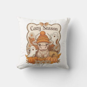 Pumpkin-highland Cow Ghost Halloween Cushion