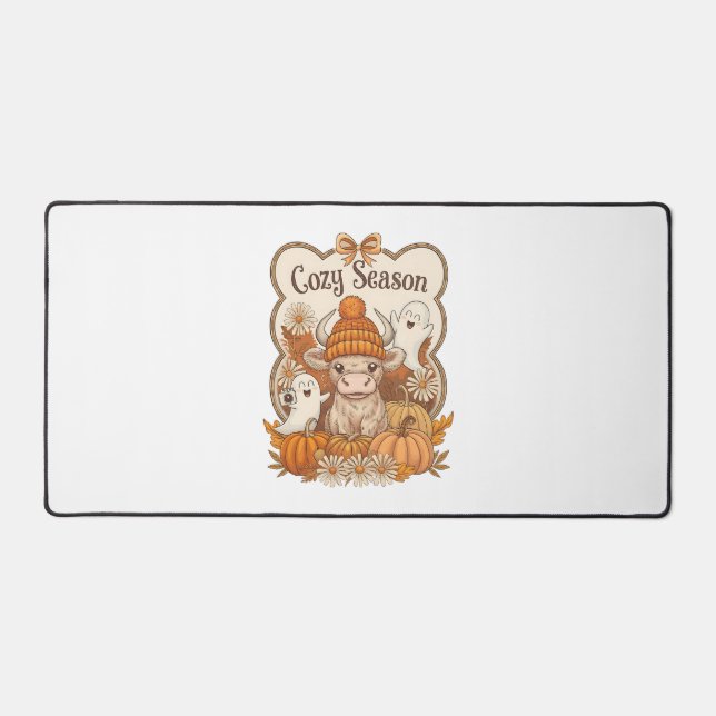 Pumpkin-highland Cow Ghost Halloween Desk Mat (Front)