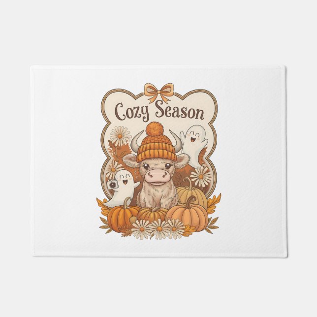 Pumpkin-highland Cow Ghost Halloween Doormat (Front)
