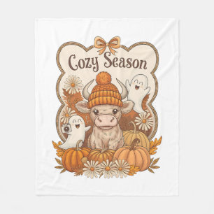 Pumpkin-highland Cow Ghost Halloween Fleece Blanket