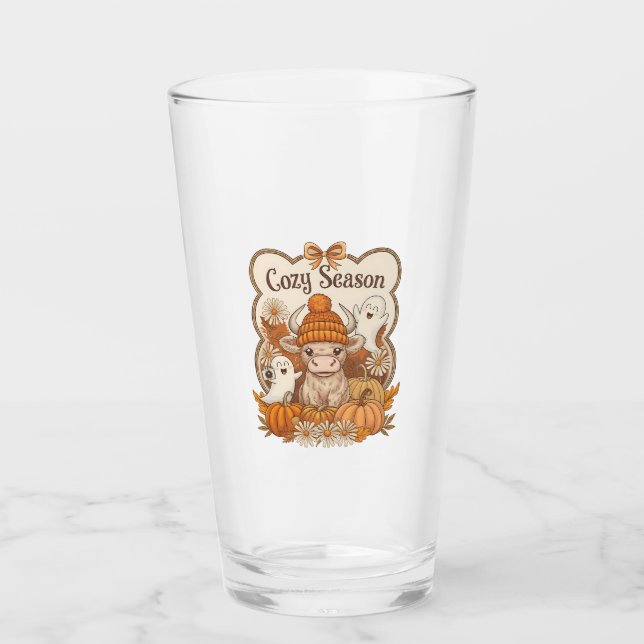 Pumpkin-highland Cow Ghost Halloween Glass (Front)