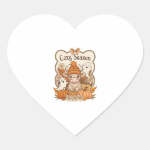 Pumpkin-highland Cow Ghost Halloween Heart Sticker