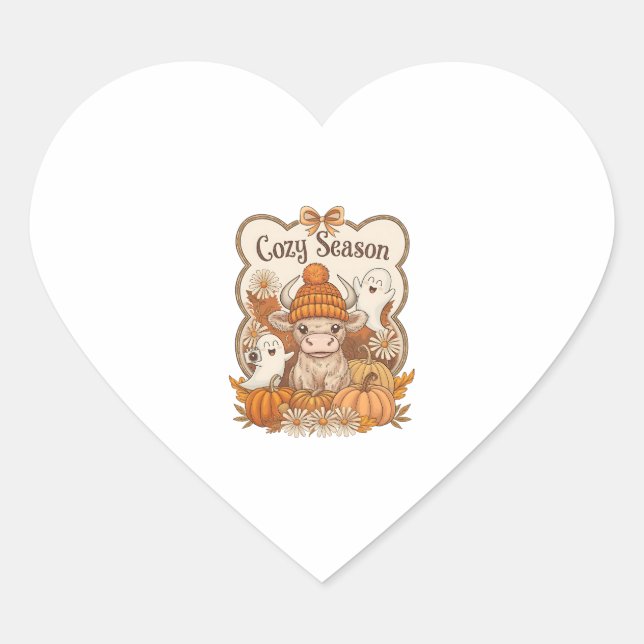 Pumpkin-highland Cow Ghost Halloween Heart Sticker (Front)