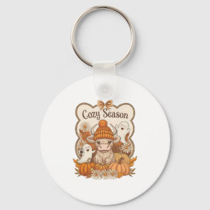 Pumpkin-highland Cow Ghost Halloween Key Ring