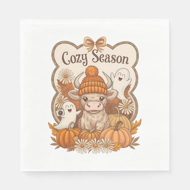 Pumpkin-highland Cow Ghost Halloween Napkin (Front)