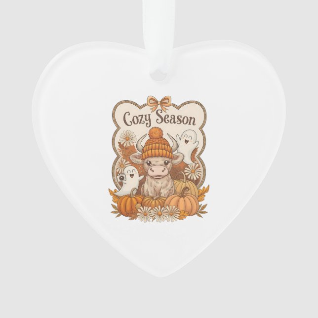 Pumpkin-highland Cow Ghost Halloween Ornament (Front)