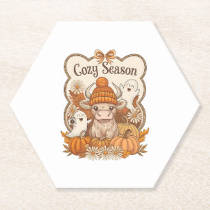 Pumpkin-highland Cow Ghost Halloween Paper Coaster