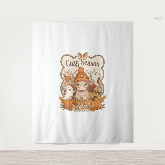 Pumpkin-highland Cow Ghost Halloween Tapestry (Front)
