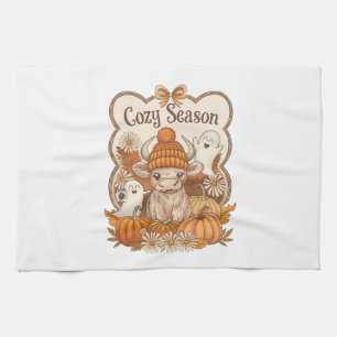 Pumpkin-highland Cow Ghost Halloween Tea Towel