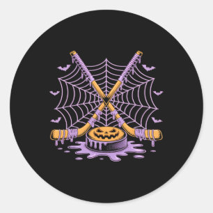 Pumpkin Hockey Halloween Ice Cream Drip Hockey T F Classic Round Sticker