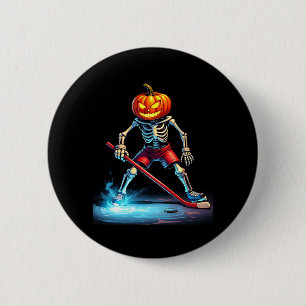 Pumpkin Hockey Skeleton Ice Hockey Halloween 6 Cm Round Badge