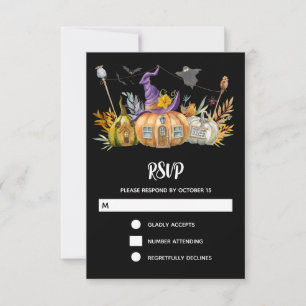 Pumpkin House with Ghost & Bats RSVP Card