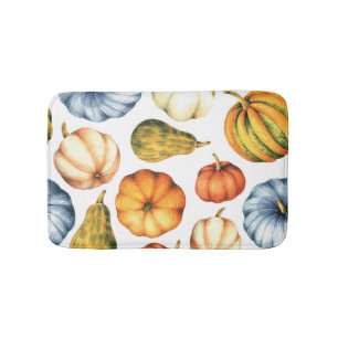 Pumpkin Illustration: Seamless Watercolor Pattern Bath Mat