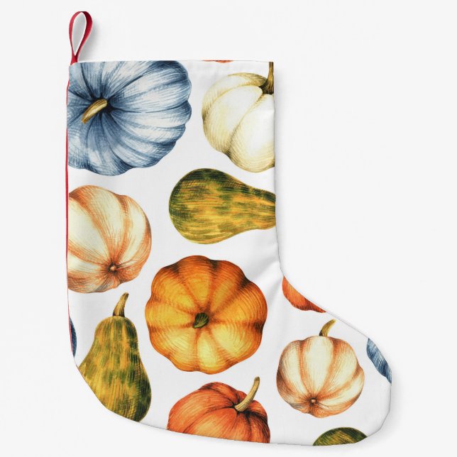 Pumpkin Illustration: Seamless Watercolor Pattern Small Christmas Stocking (Front)