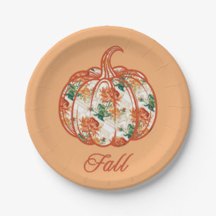 Pumpkin in a Chrysanthemum Pattern Paper Plate