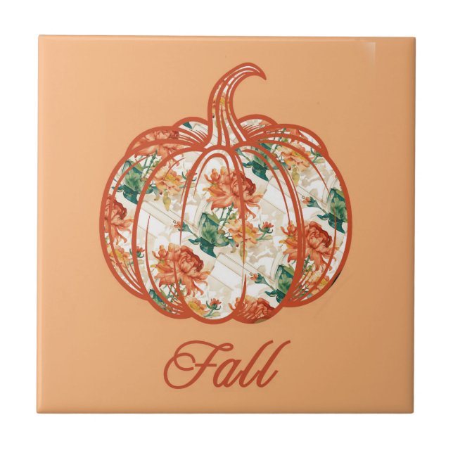 Pumpkin in a Chrysanthemum Pattern Tile (Front)
