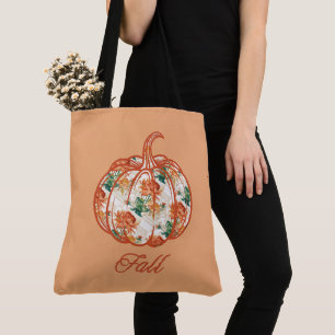 Pumpkin in a Chrysanthemum Pattern Tote Bag