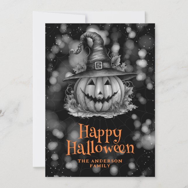 Pumpkin In a Hat Spooky Halloween Card (Front)