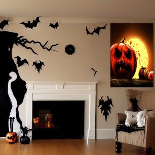 Pumpkin in the moonlight AI Art Poster