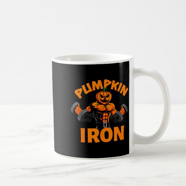 Pumpkin Iron Halloween Gym Workout Lifting Pun Fun Coffee Mug (Right)