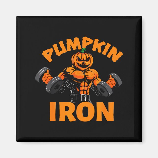 Pumpkin Iron Halloween Gym Workout Lifting Pun Fun Magnet (Front)