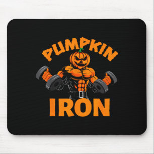 Pumpkin Iron Halloween Gym Workout Lifting Pun Fun Mouse Mat