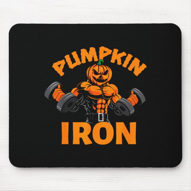 Pumpkin Iron Halloween Gym Workout Lifting Pun Fun Mouse Mat (Front)