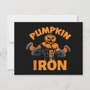 Pumpkin Iron Halloween Gym Workout Lifting Pun Fun Save The Date