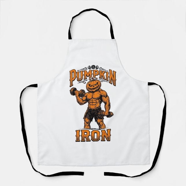 Pumpkin Iron Vintage Bodybuilder Halloween Design_ Apron (Front)