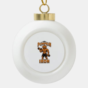 Pumpkin Iron Vintage Bodybuilder Halloween Design_ Ceramic Ball Christmas Ornament